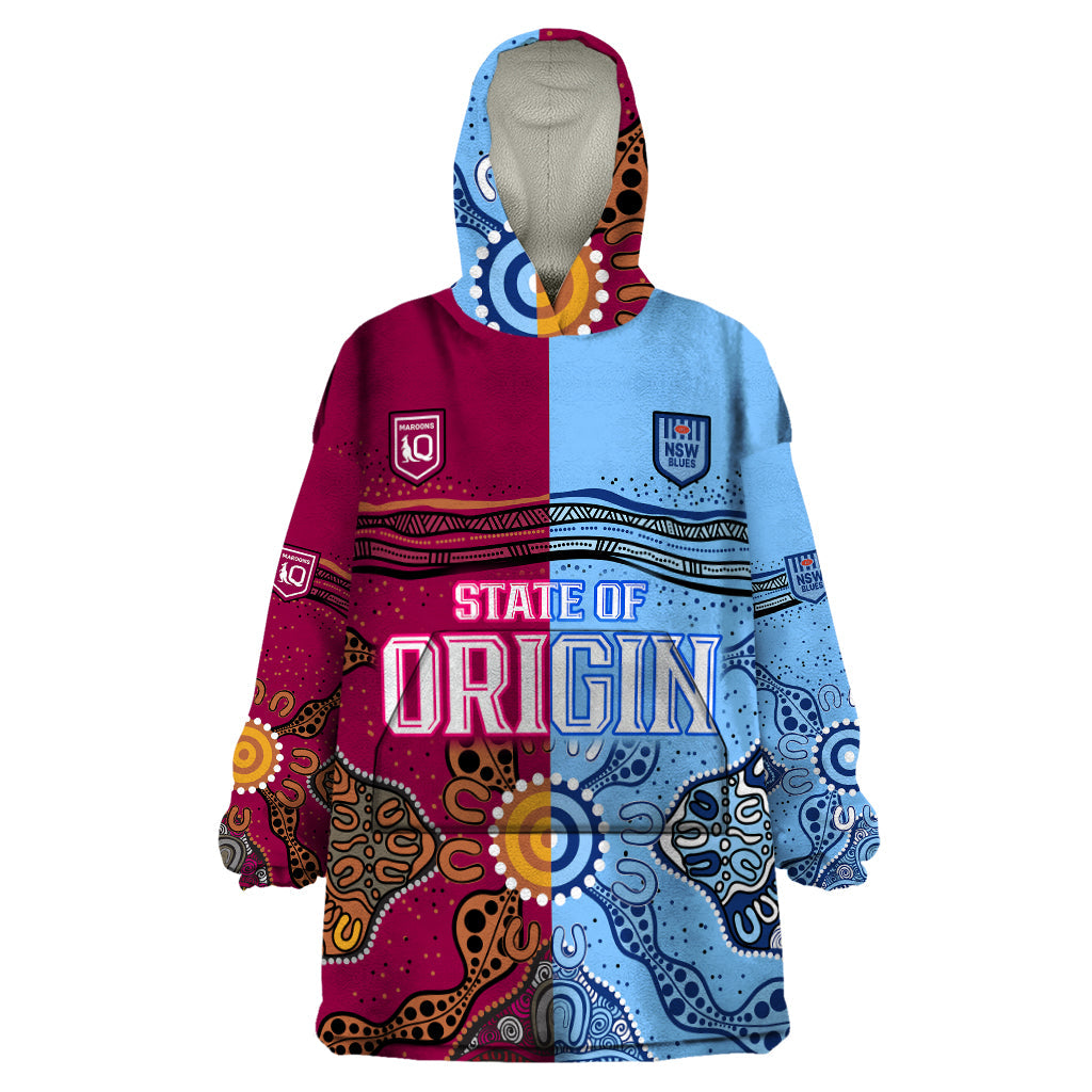 Blues and Maroons Rugby Wearable Blanket Hoodie State of Origin NSW Combine Queensland Aboriginal 2023 - Vibe Hoodie Shop