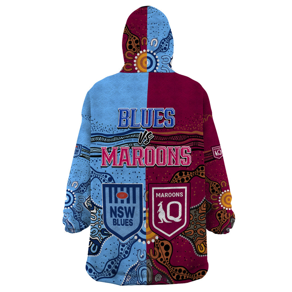 Blues and Maroons Rugby Wearable Blanket Hoodie State of Origin NSW Combine Queensland Aboriginal 2023 - Vibe Hoodie Shop