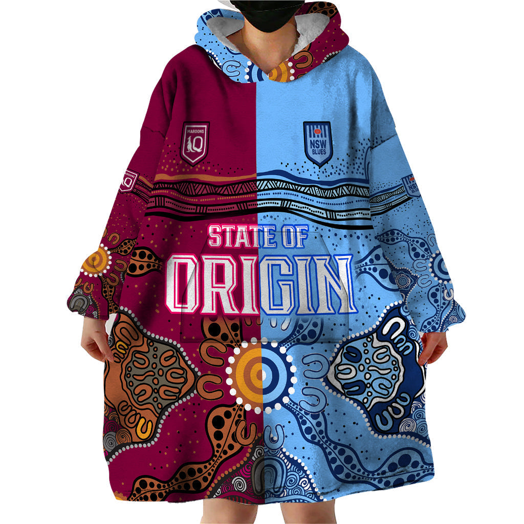 Blues and Maroons Rugby Wearable Blanket Hoodie State of Origin NSW Combine Queensland Aboriginal 2023 - Vibe Hoodie Shop