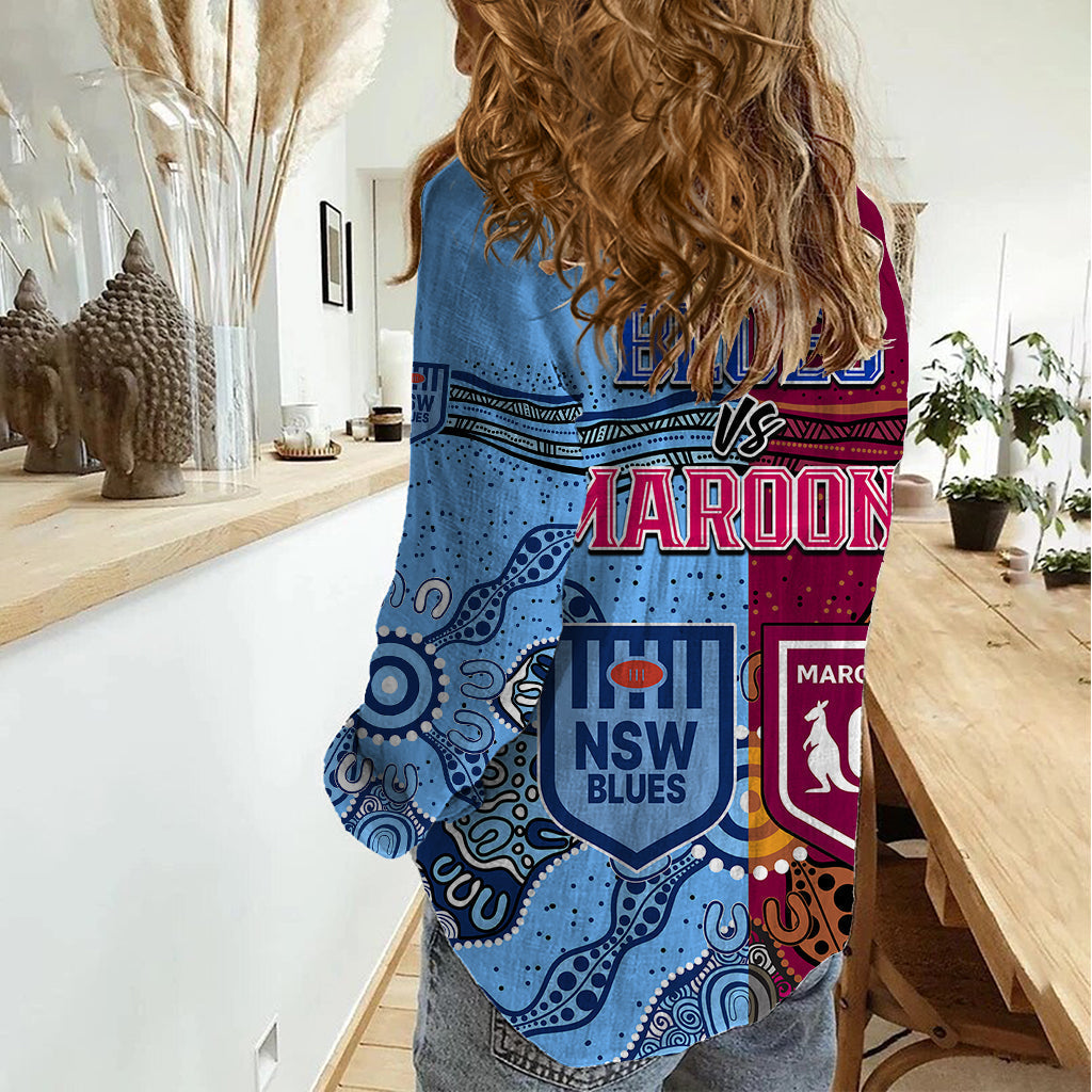 Blues and Maroons Rugby Women Casual Shirt State of Origin NSW Combine Queensland Aboriginal 2023 - Vibe Hoodie Shop