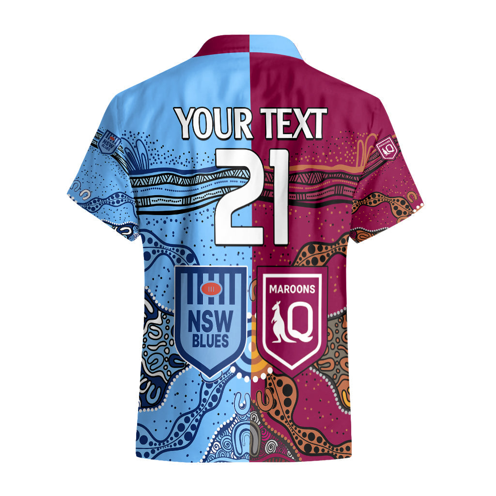 (Custom Text And Number) Blues and Maroons Rugby Hawaiian Shirt State of Origin NSW Combine Queensland Aboriginal 2023 - Vibe Hoodie Shop