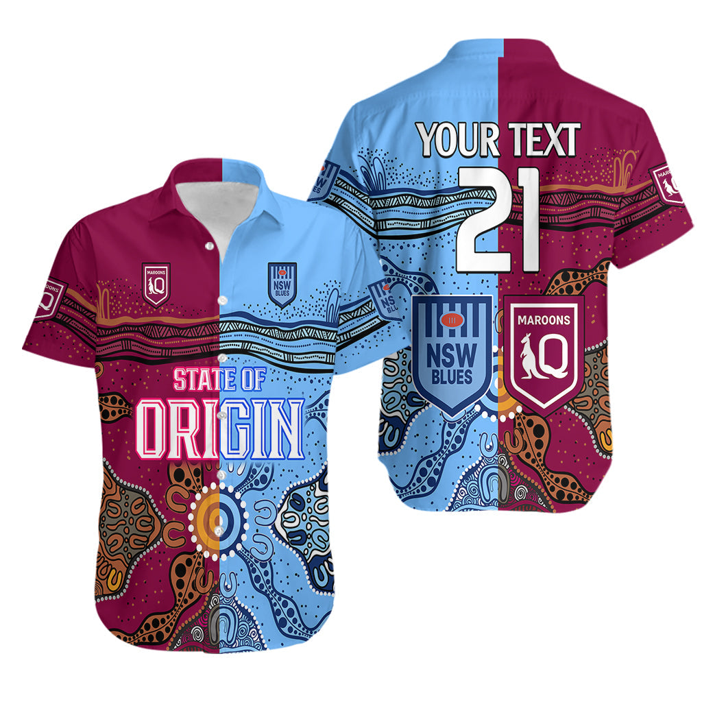 (Custom Text And Number) Blues and Maroons Rugby Hawaiian Shirt State of Origin NSW Combine Queensland Aboriginal 2023 - Vibe Hoodie Shop