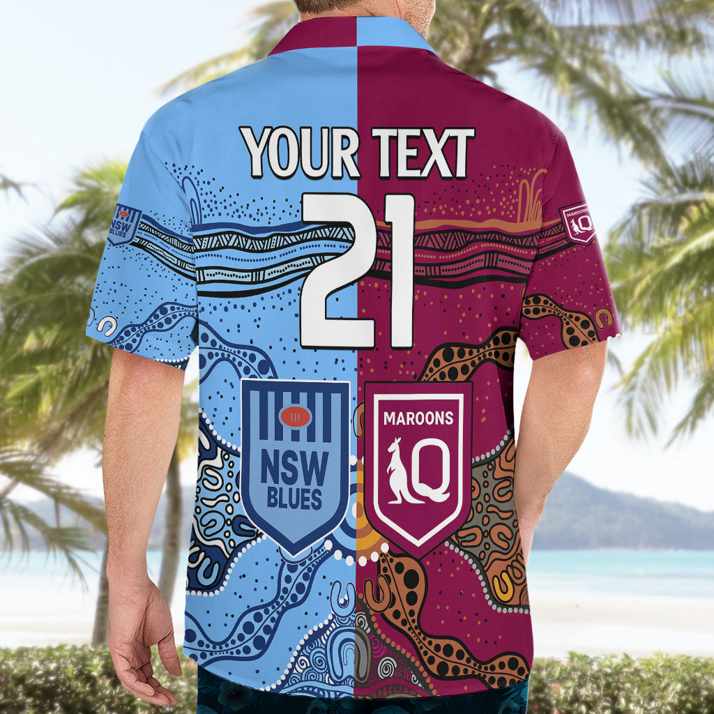 (Custom Text And Number) Blues and Maroons Rugby Hawaiian Shirt State of Origin NSW Combine Queensland Aboriginal 2023 - Vibe Hoodie Shop