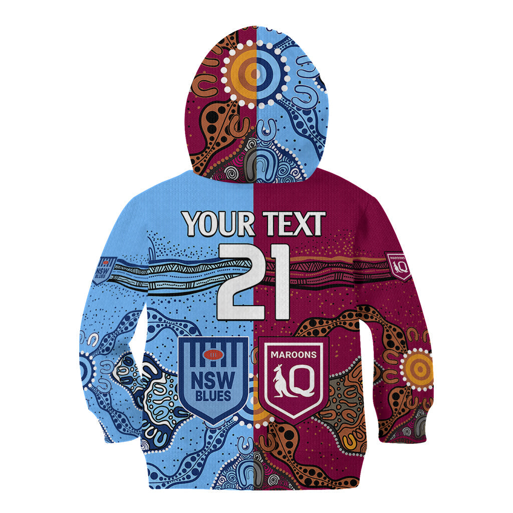 (Custom Text And Number) Blues and Maroons Rugby Kid Hoodie State of Origin NSW Combine Queensland Aboriginal 2023 - Vibe Hoodie Shop