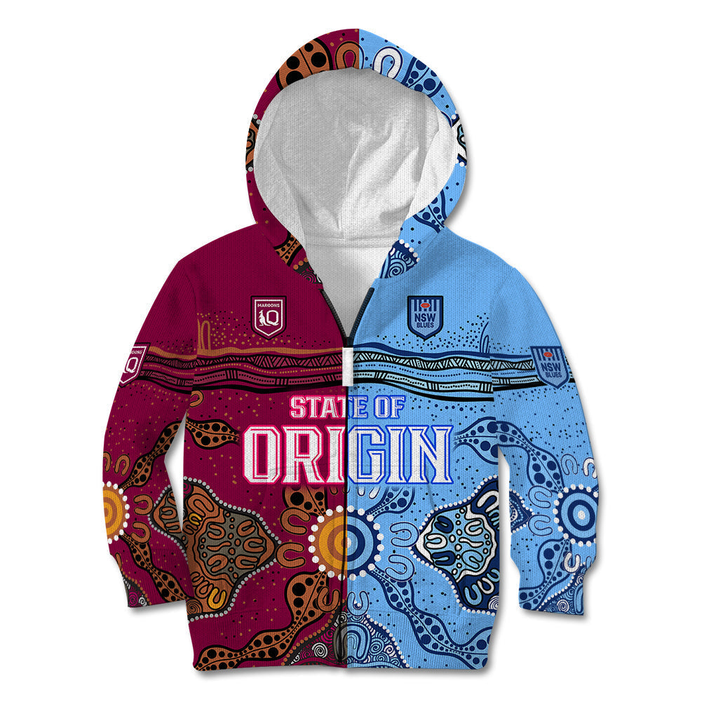 (Custom Text And Number) Blues and Maroons Rugby Kid Hoodie State of Origin NSW Combine Queensland Aboriginal 2023 - Vibe Hoodie Shop