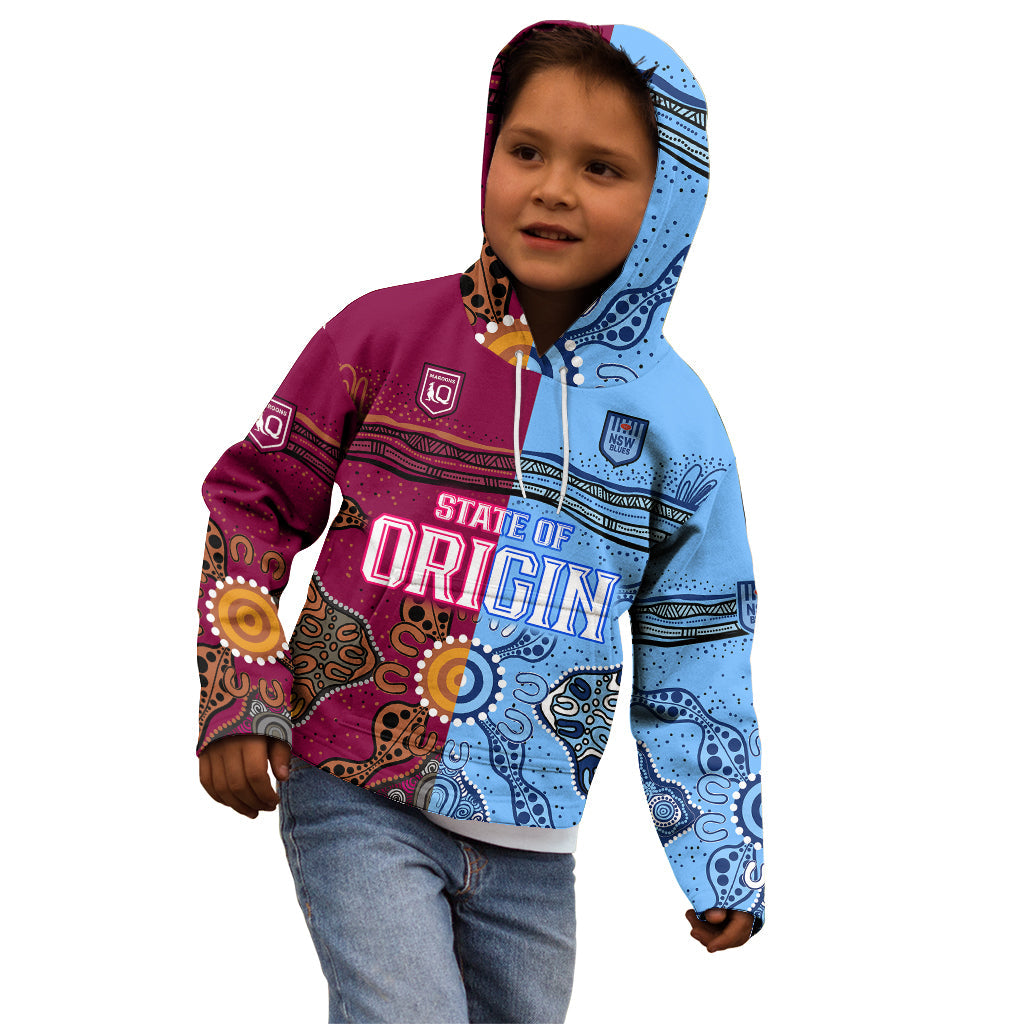 (Custom Text And Number) Blues and Maroons Rugby Kid Hoodie State of Origin NSW Combine Queensland Aboriginal 2023 - Vibe Hoodie Shop