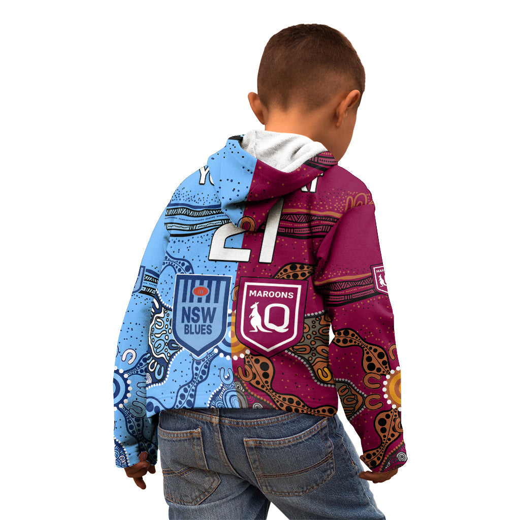 (Custom Text And Number) Blues and Maroons Rugby Kid Hoodie State of Origin NSW Combine Queensland Aboriginal 2023 - Vibe Hoodie Shop
