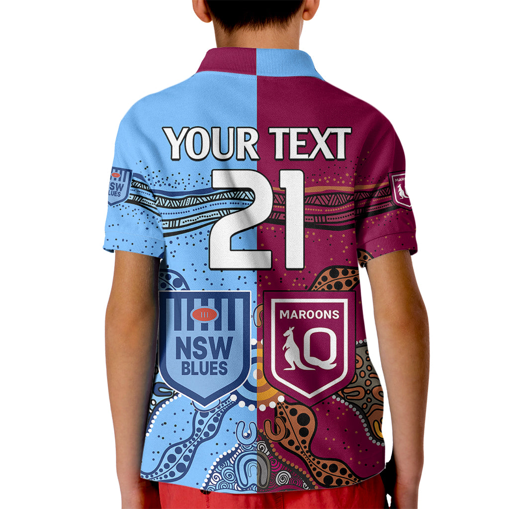 (Custom Text And Number) Blues and Maroons Rugby Kid Polo Shirt State of Origin NSW Combine Queensland Aboriginal 2023 - Vibe Hoodie Shop