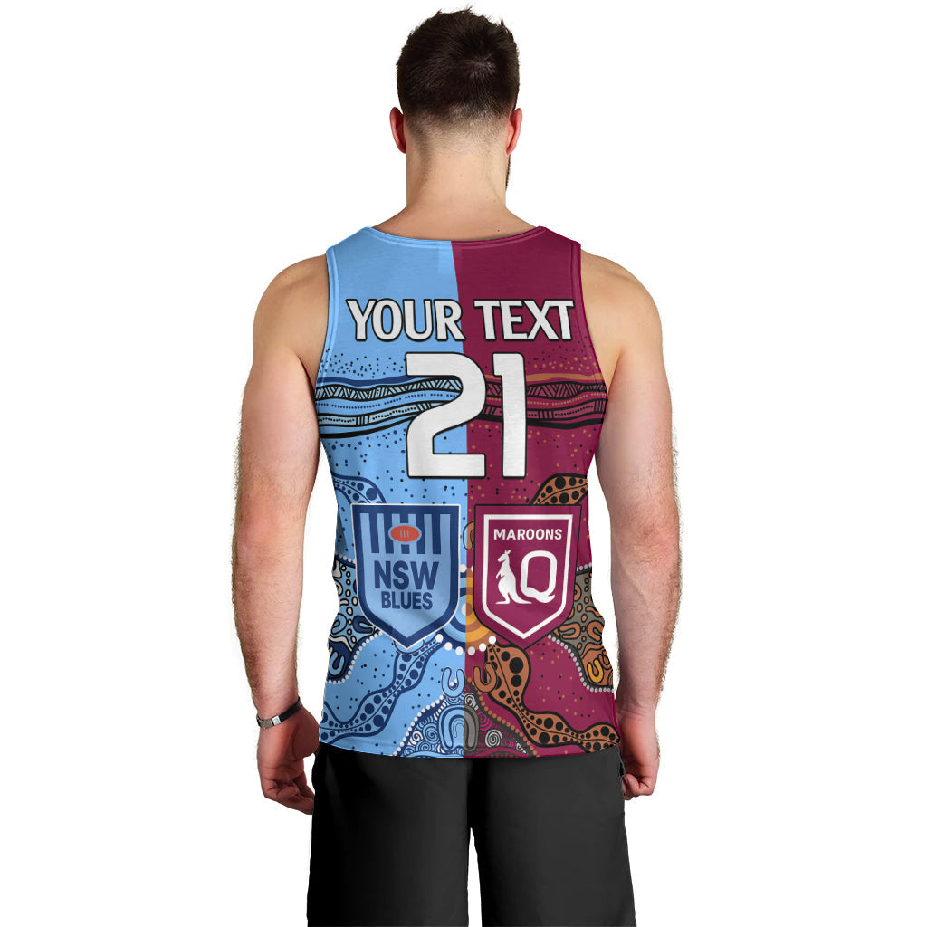 (Custom Text And Number) Blues and Maroons Rugby Men Tank Top State of Origin NSW Combine Queensland Aboriginal 2023 - Vibe Hoodie Shop