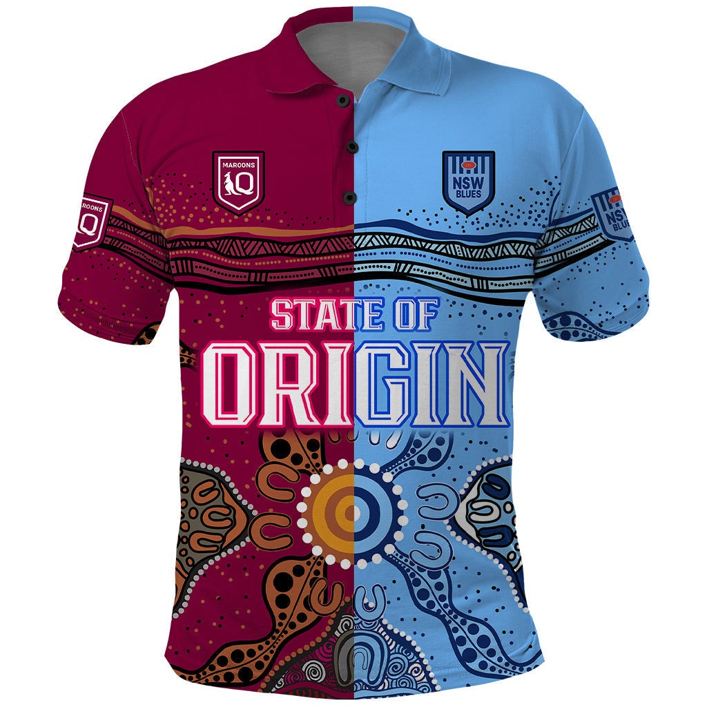(Custom Text And Number) Blues and Maroons Rugby Polo Shirt State of Origin NSW Combine Queensland Aboriginal 2023 LT9 - Vibe Hoodie Shop