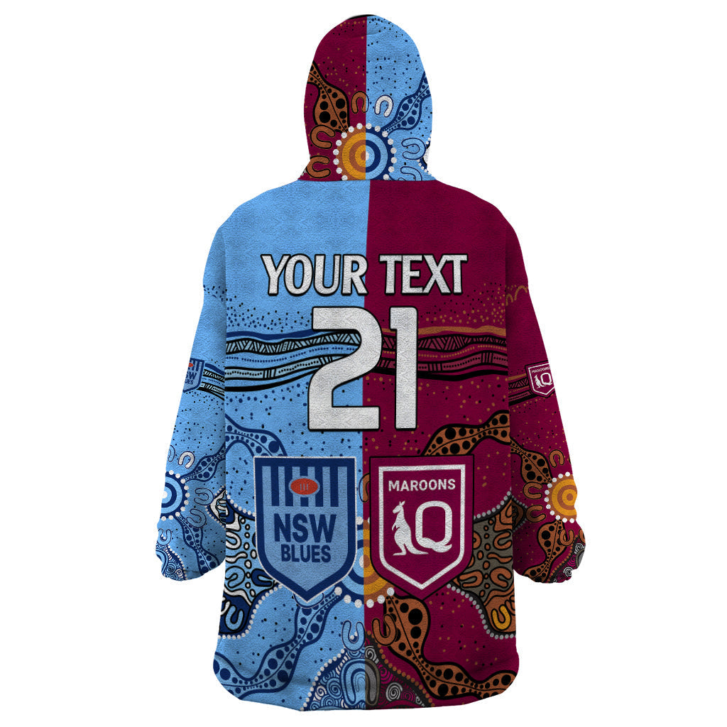 (Custom Text And Number) Blues and Maroons Rugby Wearable Blanket Hoodie State of Origin NSW Combine Queensland Aboriginal 2023 - Vibe Hoodie Shop