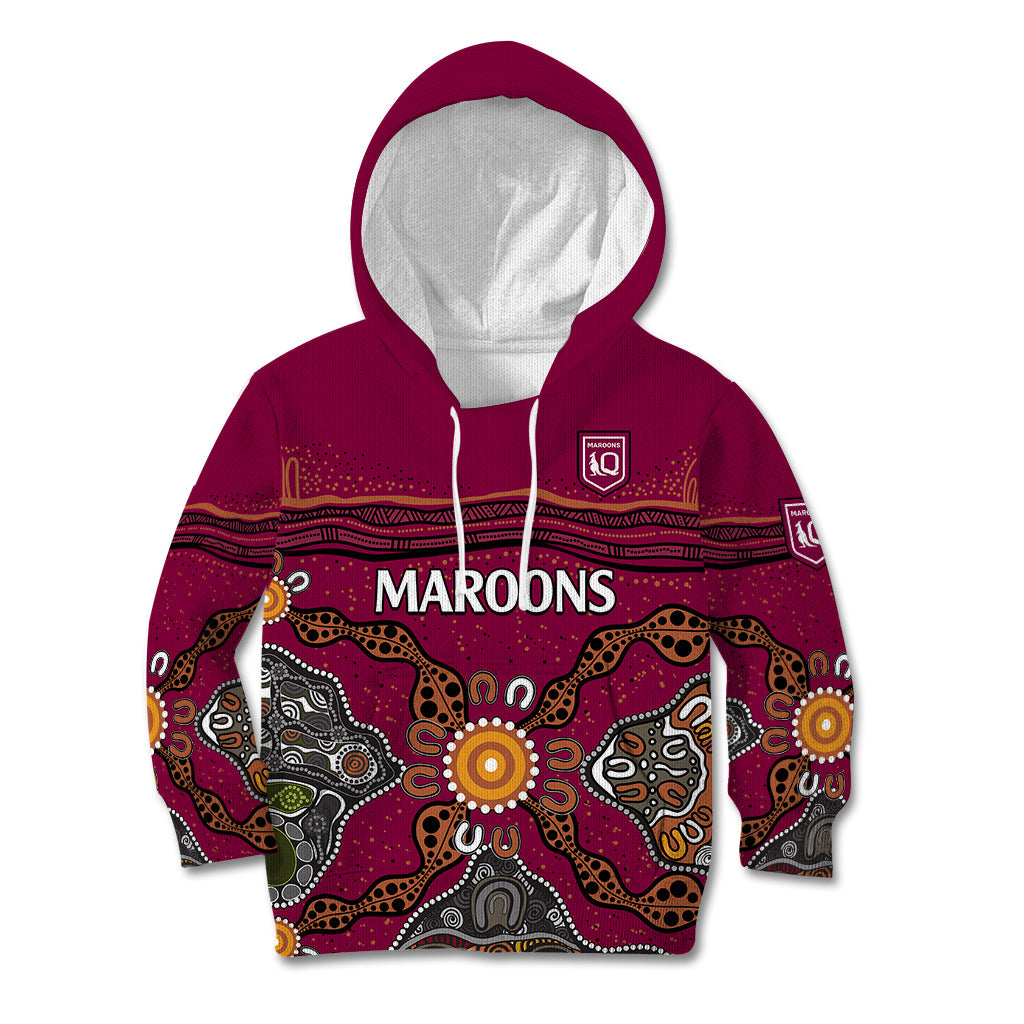 (Custom Text And Number) QLD Maroons Rugby Kid Hoodie Queensland Aboriginal Origin - Vibe Hoodie Shop