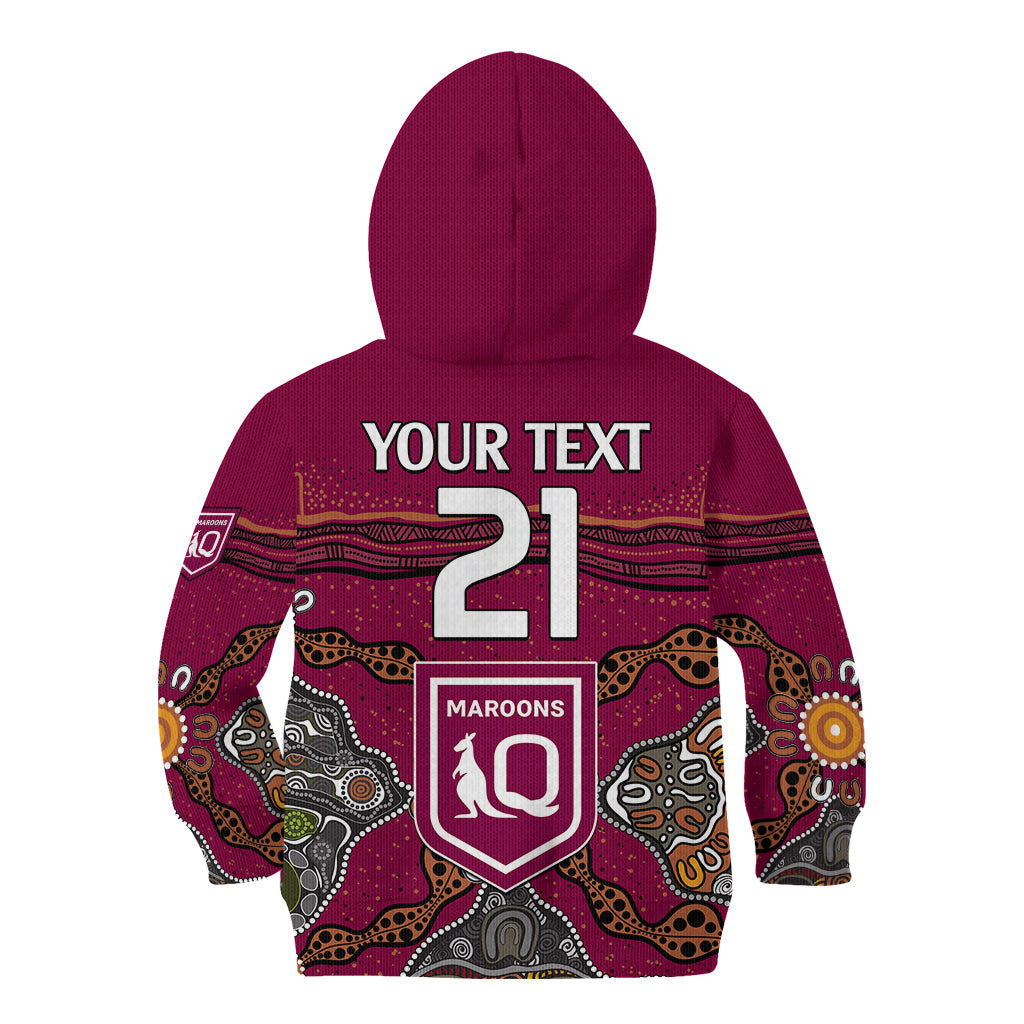 (Custom Text And Number) QLD Maroons Rugby Kid Hoodie Queensland Aboriginal Origin - Vibe Hoodie Shop