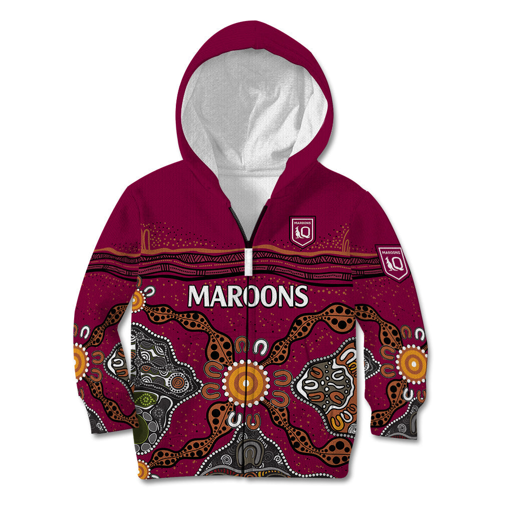 (Custom Text And Number) QLD Maroons Rugby Kid Hoodie Queensland Aboriginal Origin - Vibe Hoodie Shop