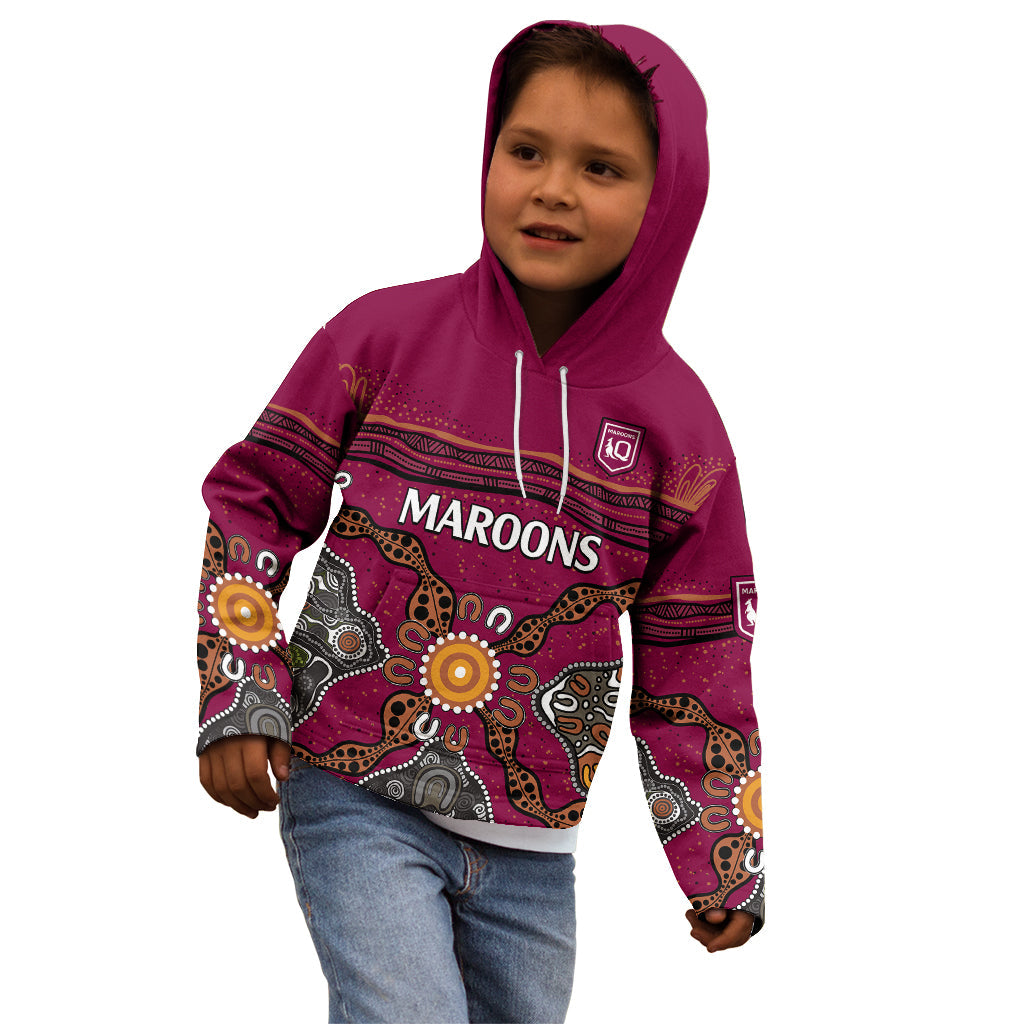 (Custom Text And Number) QLD Maroons Rugby Kid Hoodie Queensland Aboriginal Origin - Vibe Hoodie Shop