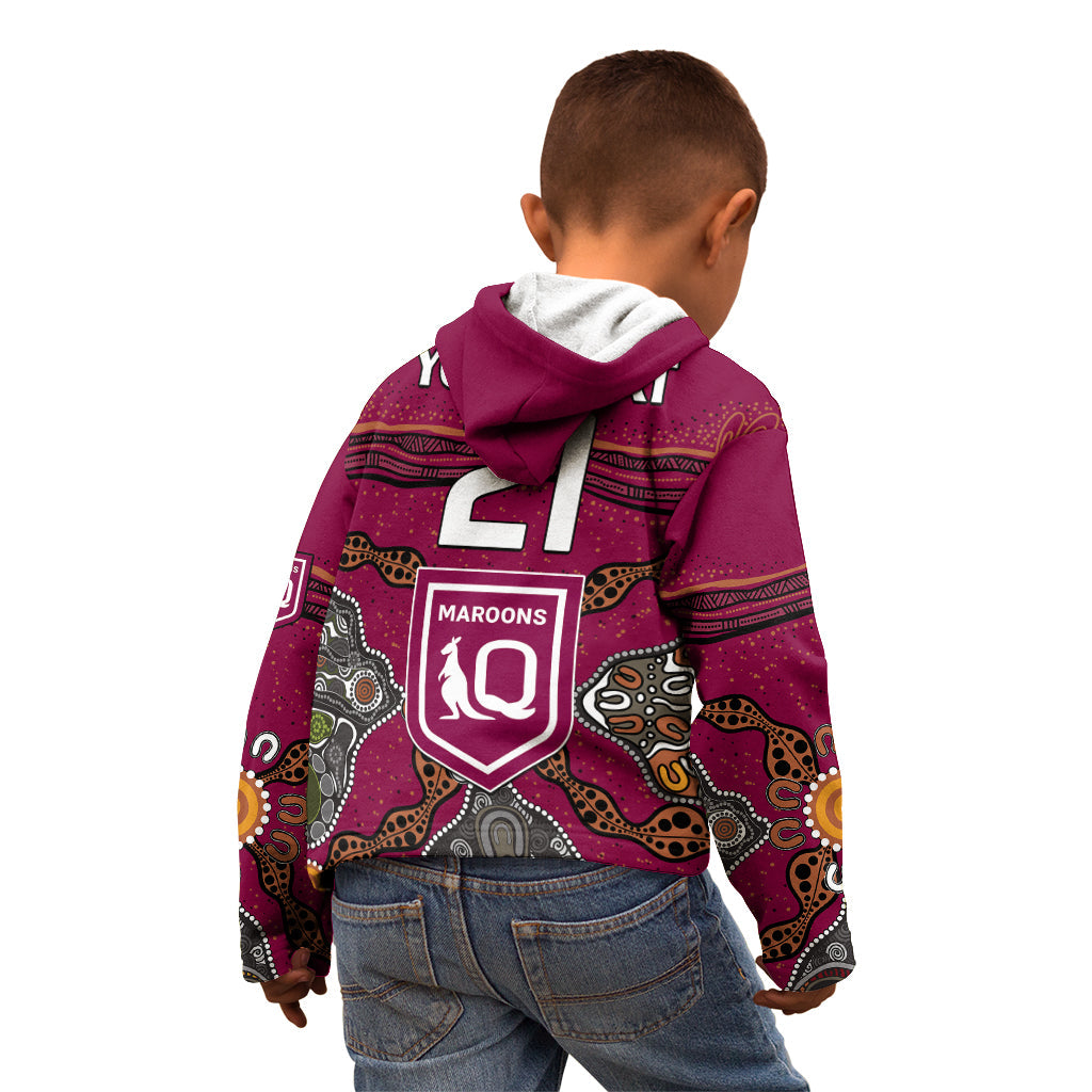 (Custom Text And Number) QLD Maroons Rugby Kid Hoodie Queensland Aboriginal Origin - Vibe Hoodie Shop