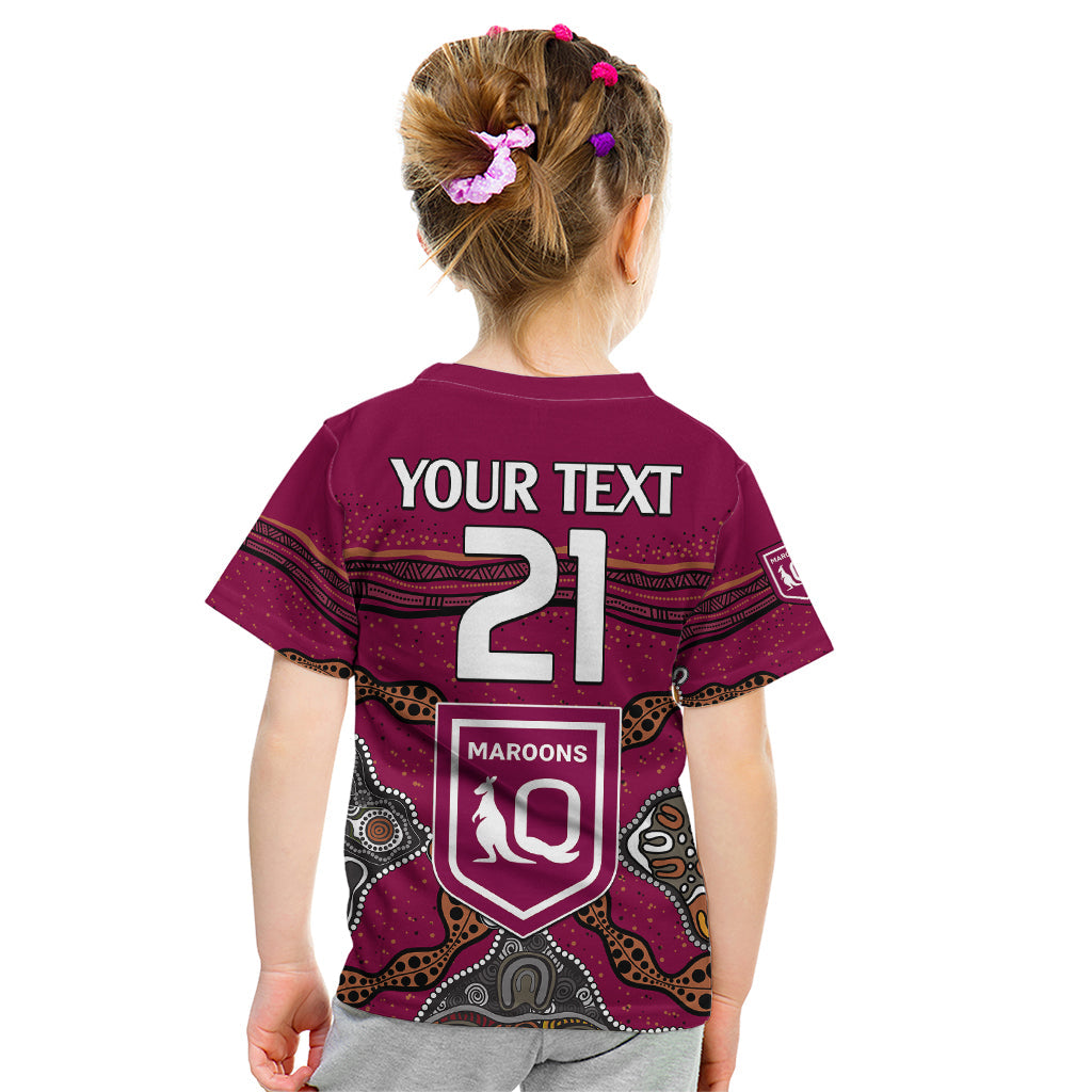 (Custom Text And Number) QLD Maroons Rugby Kid T Shirt Queensland Aboriginal Origin - Vibe Hoodie Shop