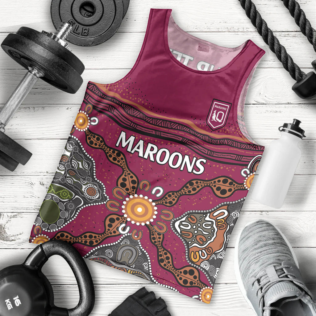 (Custom Text And Number) QLD Maroons Rugby Men Tank Top Queensland Aboriginal Origin - Vibe Hoodie Shop