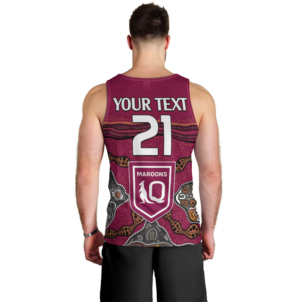 (Custom Text And Number) QLD Maroons Rugby Men Tank Top Queensland Aboriginal Origin - Vibe Hoodie Shop