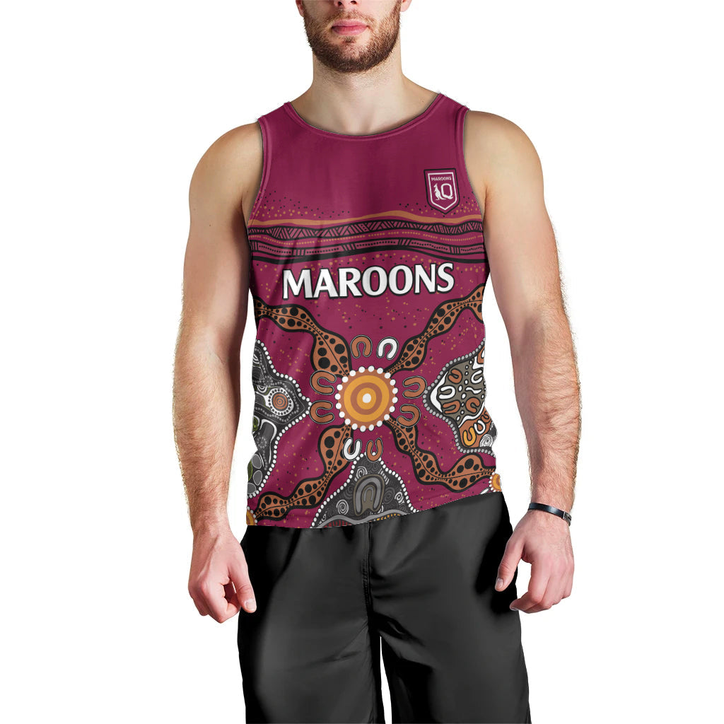 (Custom Text And Number) QLD Maroons Rugby Men Tank Top Queensland Aboriginal Origin - Vibe Hoodie Shop