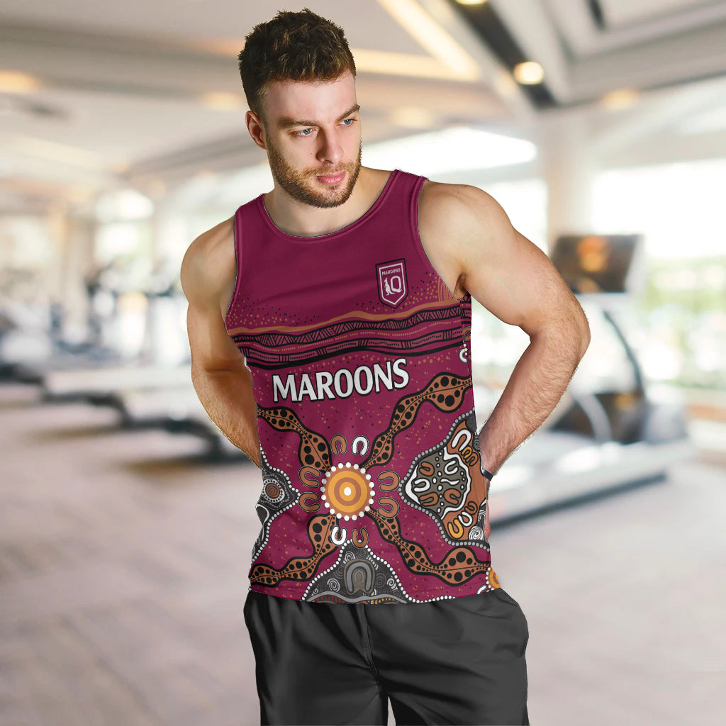 (Custom Text And Number) QLD Maroons Rugby Men Tank Top Queensland Aboriginal Origin - Vibe Hoodie Shop