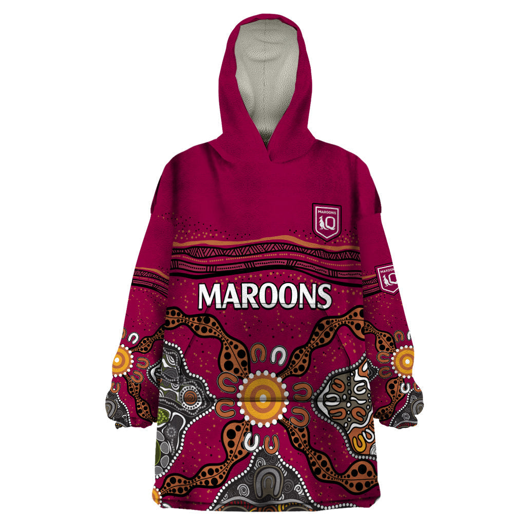 (Custom Text And Number) QLD Maroons Rugby Wearable Blanket Hoodie Queensland Aboriginal Origin - Vibe Hoodie Shop