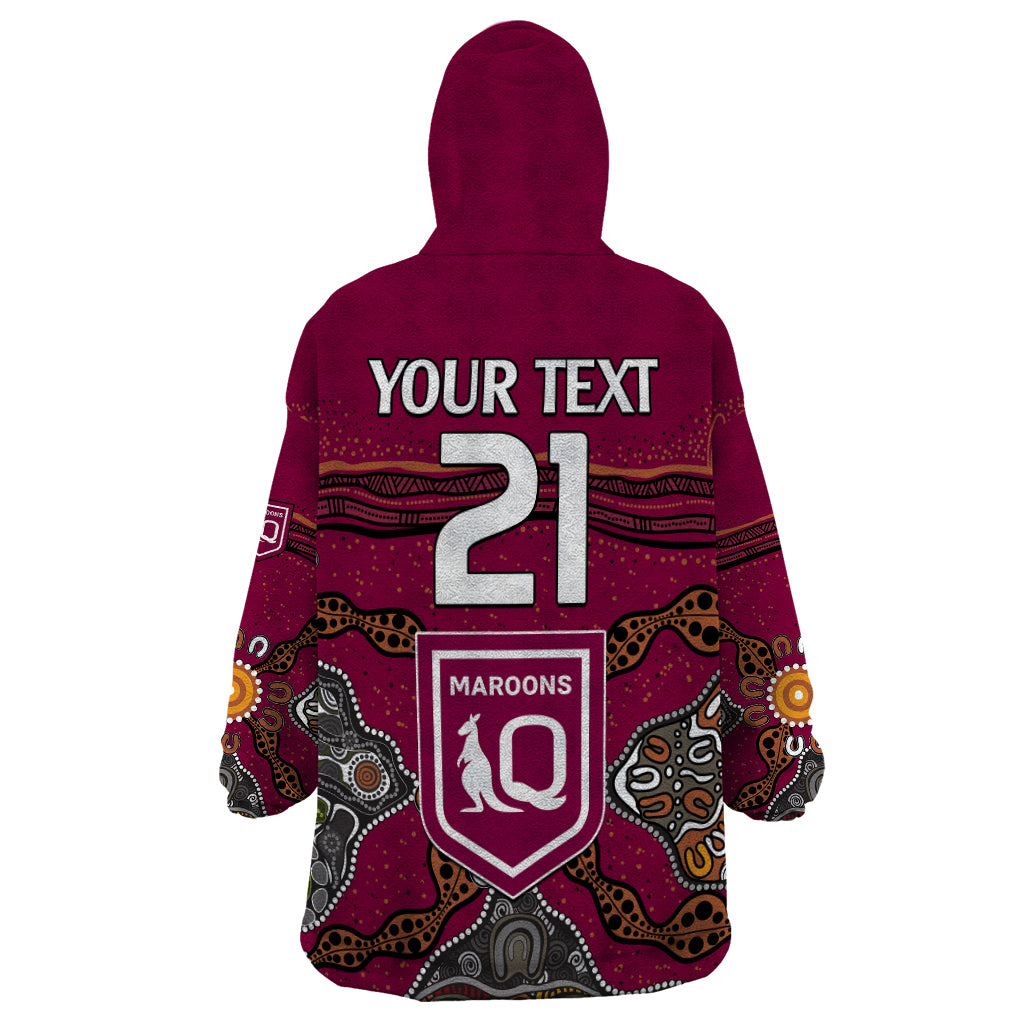 (Custom Text And Number) QLD Maroons Rugby Wearable Blanket Hoodie Queensland Aboriginal Origin - Vibe Hoodie Shop