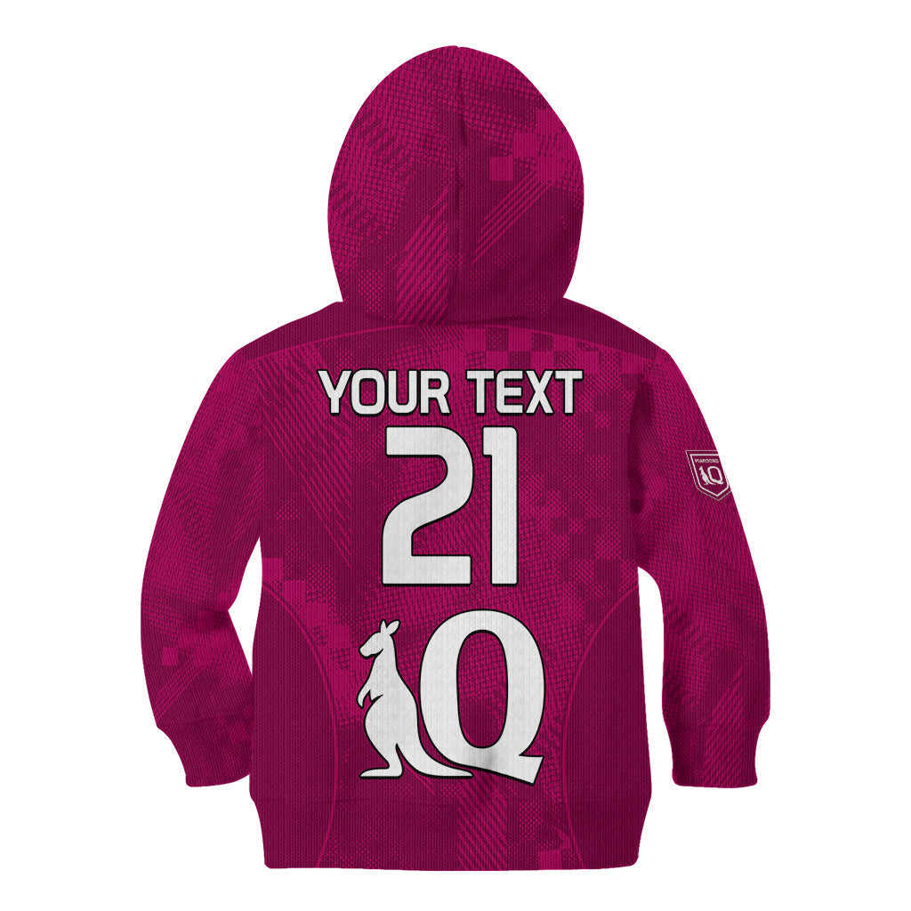 (Custom Text And Number) Queensland Maroon Rugby Kid Hoodie Origin Queensland Sporty Style - Vibe Hoodie Shop