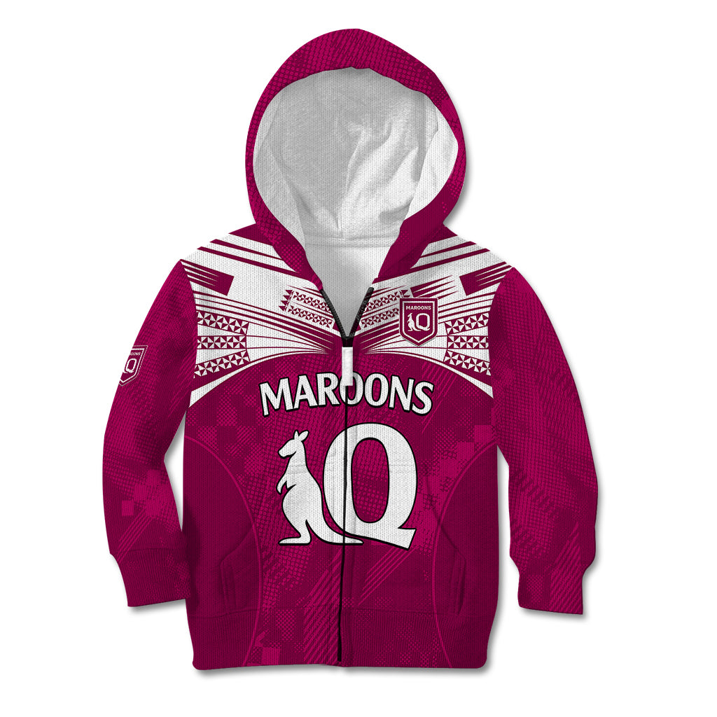 (Custom Text And Number) Queensland Maroon Rugby Kid Hoodie Origin Queensland Sporty Style - Vibe Hoodie Shop