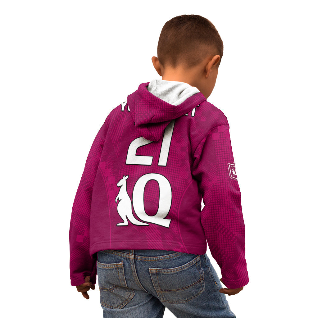 (Custom Text And Number) Queensland Maroon Rugby Kid Hoodie Origin Queensland Sporty Style - Vibe Hoodie Shop