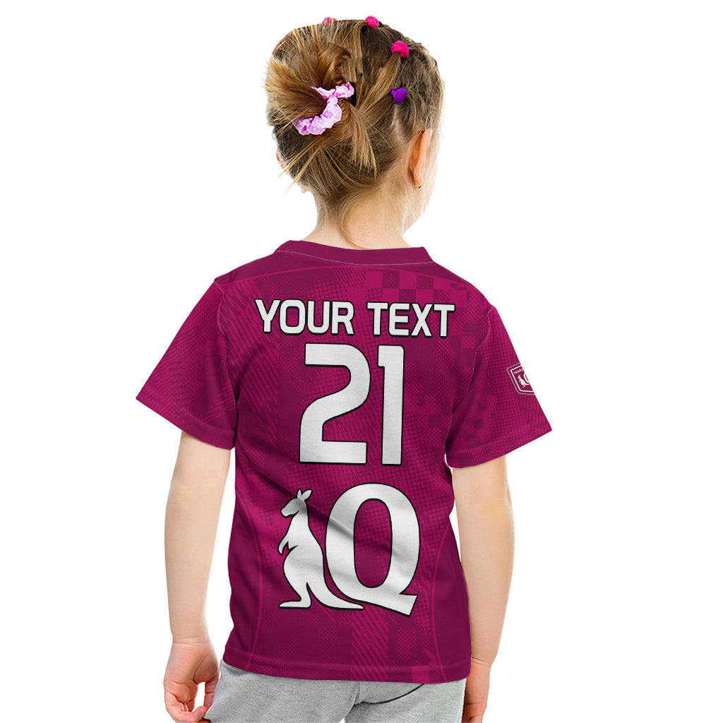 (Custom Text And Number) Queensland Maroon Rugby Kid T Shirt Origin Queensland Sporty Style - Vibe Hoodie Shop