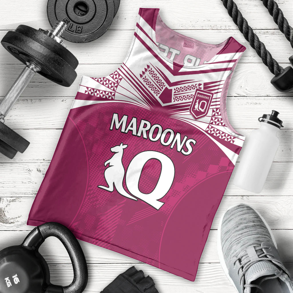 (Custom Text And Number) Queensland Maroon Rugby Men Tank Top Origin Queensland Sporty Style - Vibe Hoodie Shop