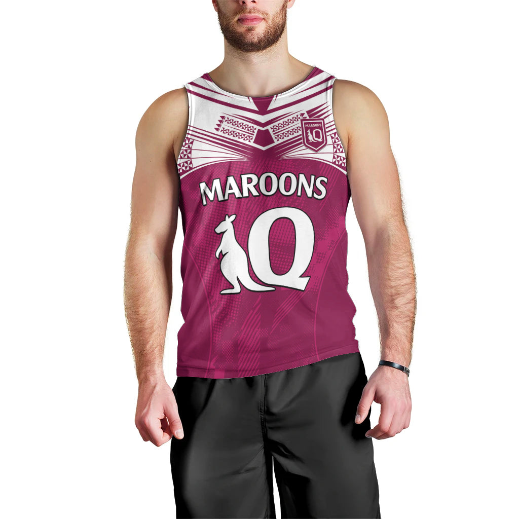 (Custom Text And Number) Queensland Maroon Rugby Men Tank Top Origin Queensland Sporty Style - Vibe Hoodie Shop