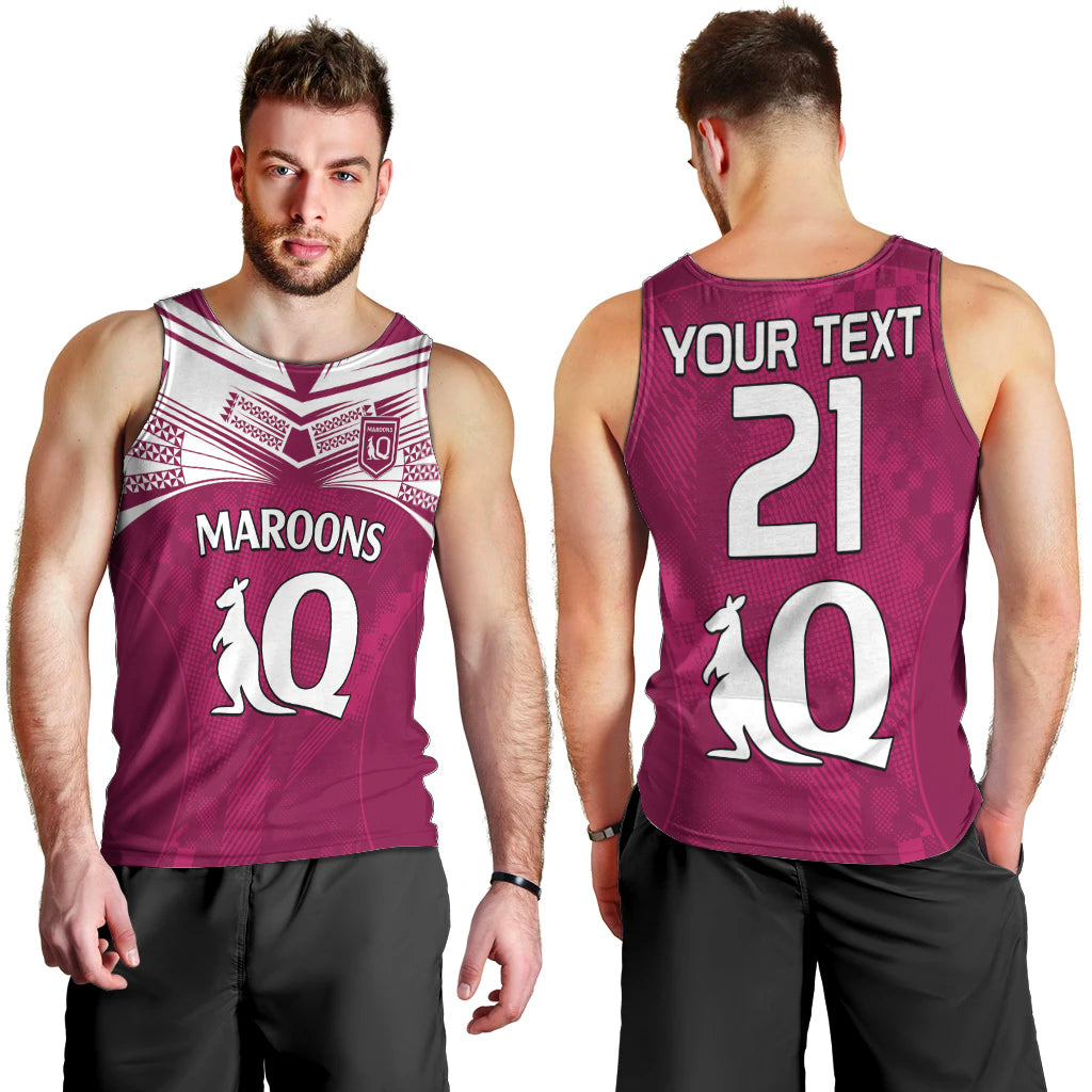 (Custom Text And Number) Queensland Maroon Rugby Men Tank Top Origin Queensland Sporty Style - Vibe Hoodie Shop