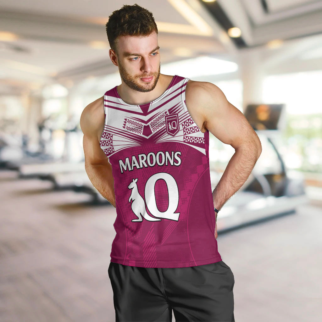 (Custom Text And Number) Queensland Maroon Rugby Men Tank Top Origin Queensland Sporty Style - Vibe Hoodie Shop
