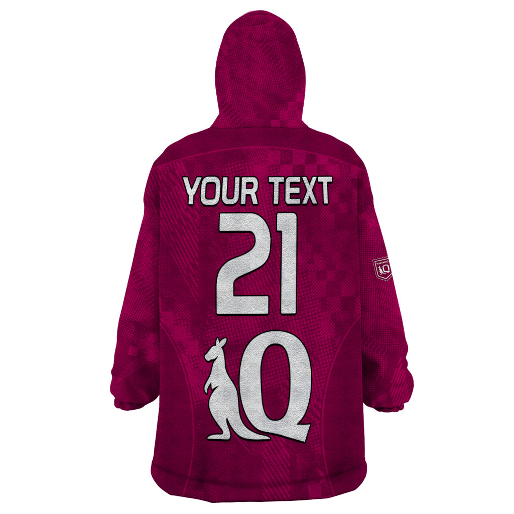 (Custom Text And Number) Queensland Maroon Rugby Wearable Blanket Hoodie Origin Queensland Sporty Style - Vibe Hoodie Shop