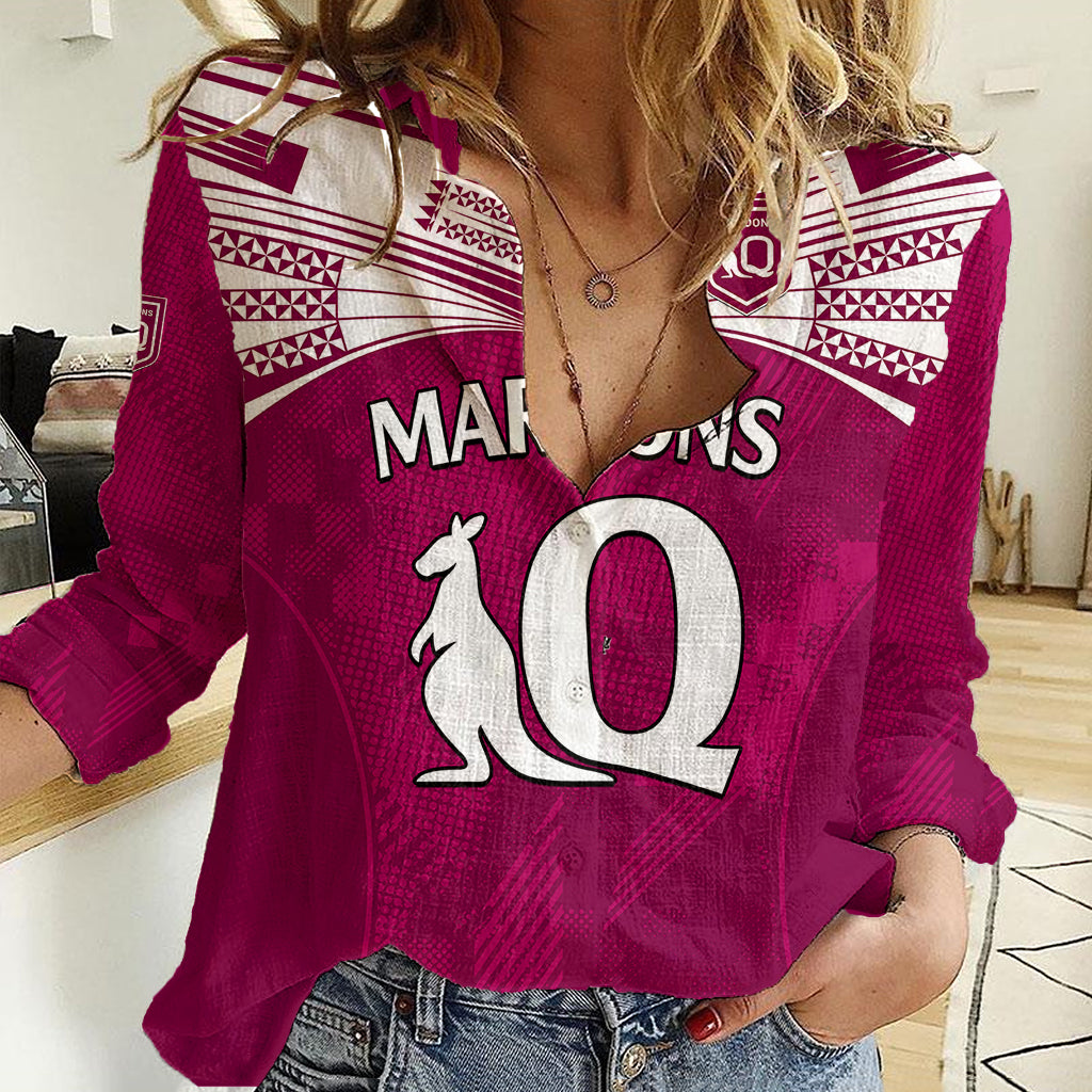 (Custom Text And Number) Queensland Maroon Rugby Women Casual Shirt Origin Queensland Sporty Style - Vibe Hoodie Shop