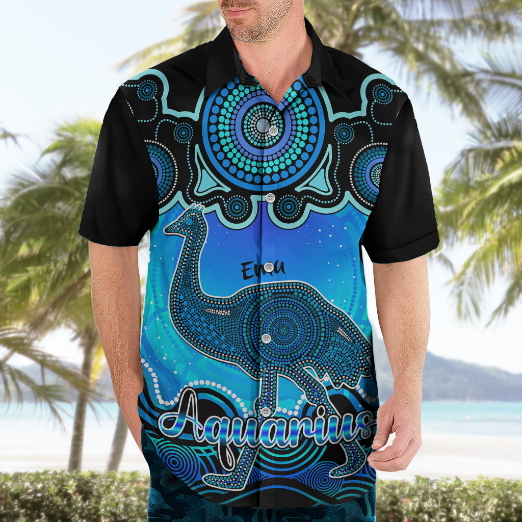 Personalised Australia Aquarius Emu Zodiac Hawaiian Shirt Auz Astrology Aboriginal - Aqua - Vibe Hoodie Shop