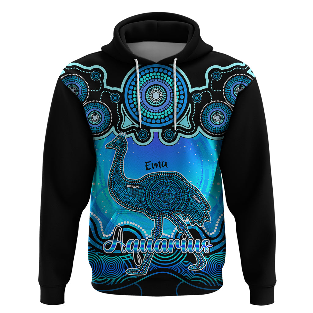 Personalised Australia Aquarius Emu Zodiac Hoodie Auz Astrology Aboriginal - Aqua LT9 - Vibe Hoodie Shop
