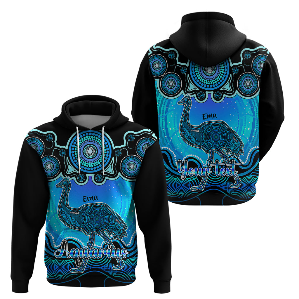 Personalised Australia Aquarius Emu Zodiac Hoodie Auz Astrology Aboriginal - Aqua LT9 - Vibe Hoodie Shop