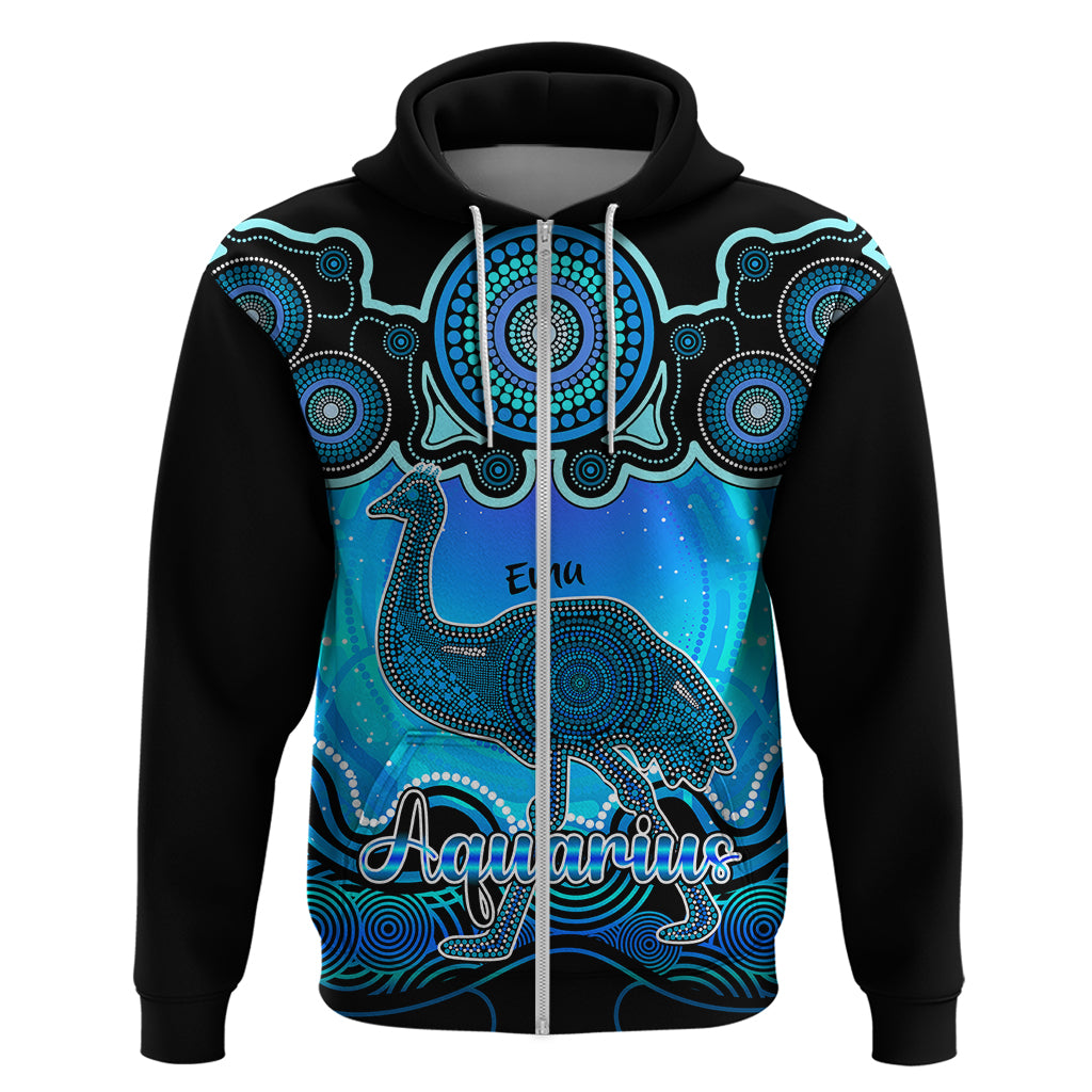 Personalised Australia Aquarius Emu Zodiac Hoodie Auz Astrology Aboriginal - Aqua LT9 - Vibe Hoodie Shop