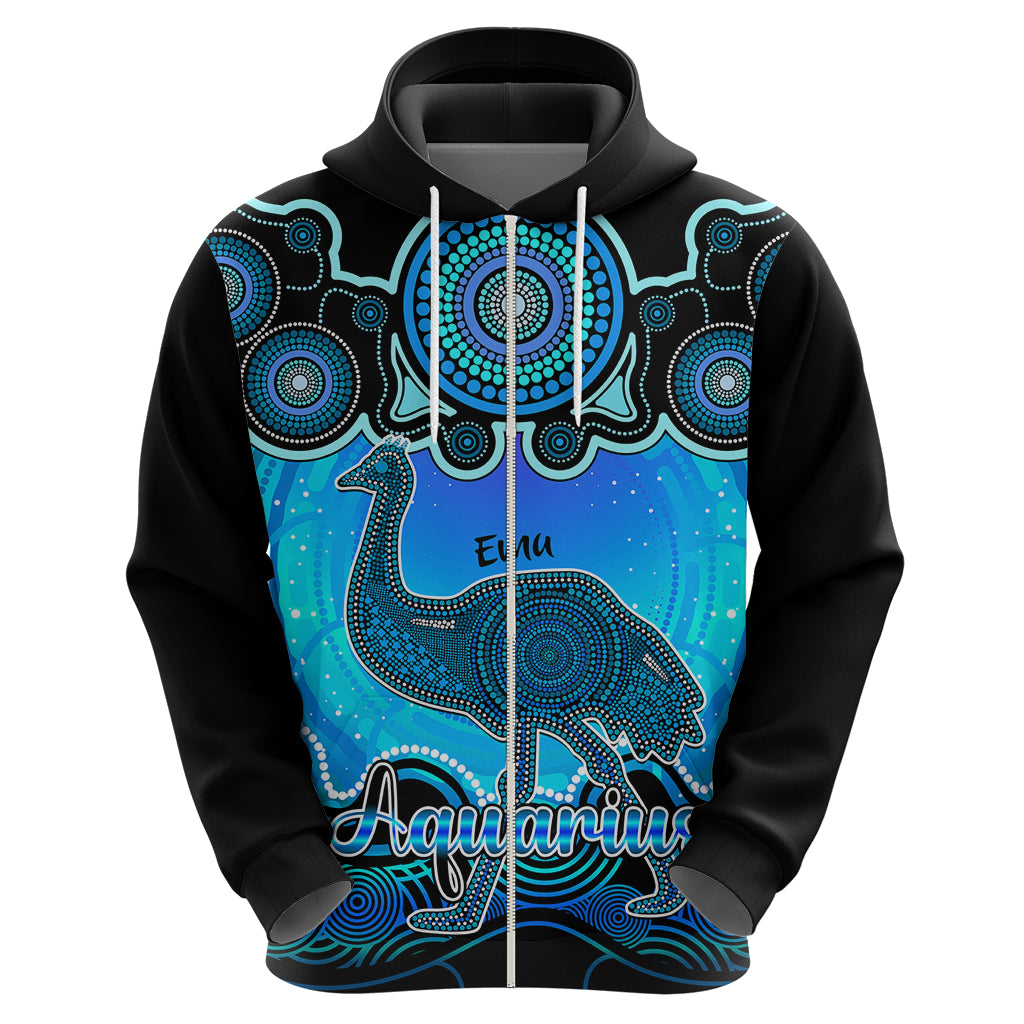 Personalised Australia Aquarius Emu Zodiac Hoodie Auz Astrology Aboriginal - Aqua LT9 - Vibe Hoodie Shop