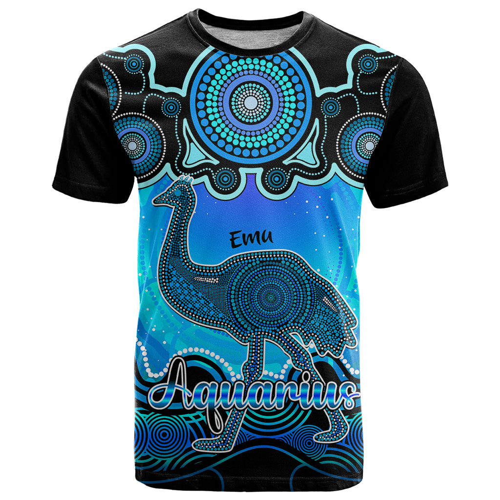 Personalised Australia Aquarius Emu Zodiac T Shirt Auz Astrology Aboriginal - Aqua LT9 - Vibe Hoodie Shop