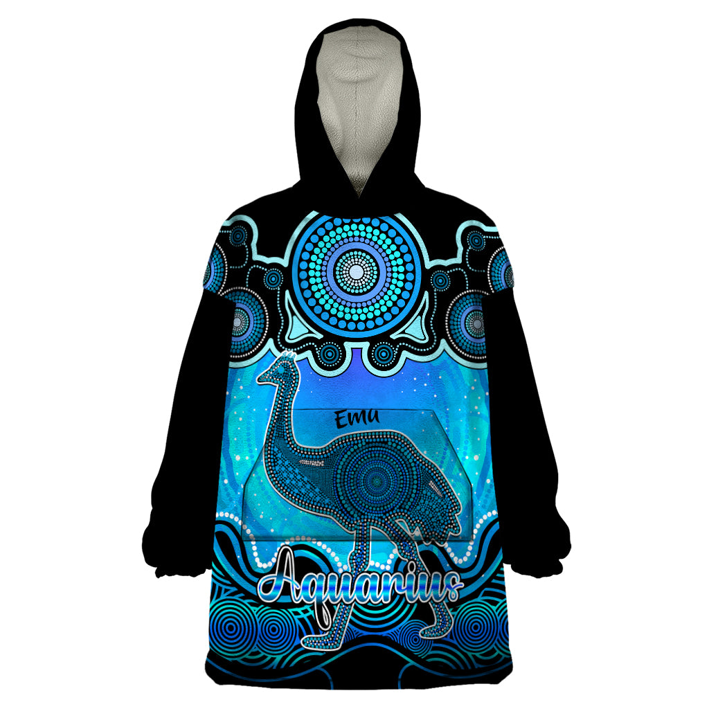 Personalised Australia Aquarius Emu Zodiac Wearable Blanket Hoodie Auz Astrology Aboriginal - Aqua - Vibe Hoodie Shop