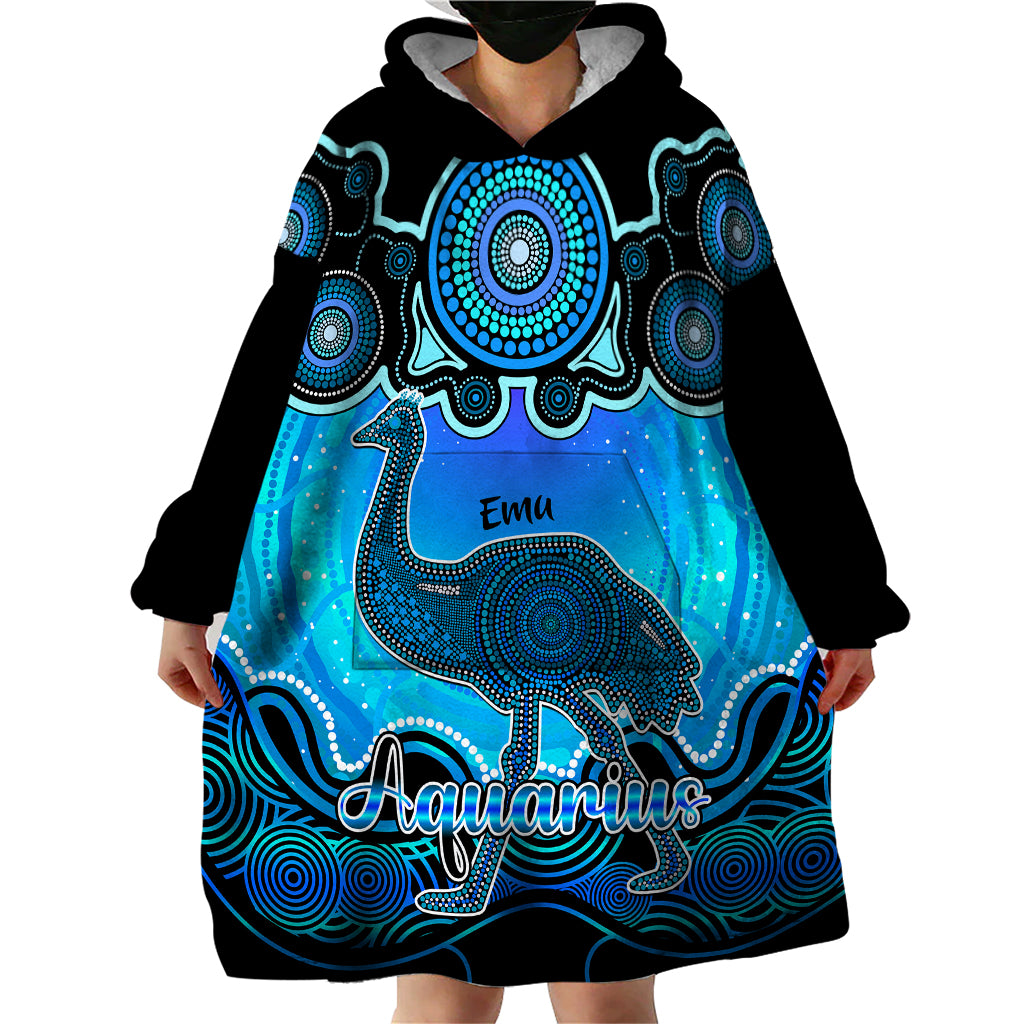 Personalised Australia Aquarius Emu Zodiac Wearable Blanket Hoodie Auz Astrology Aboriginal - Aqua - Vibe Hoodie Shop