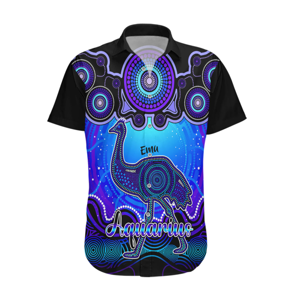 Personalised Australia Aquarius Emu Zodiac Hawaiian Shirt Auz Astrology Aboriginal - Blue - Vibe Hoodie Shop