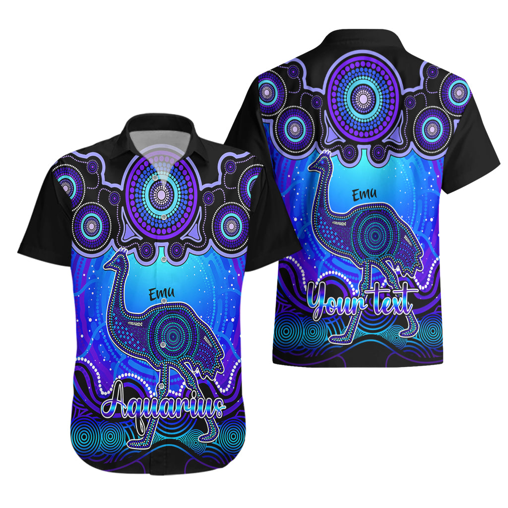 Personalised Australia Aquarius Emu Zodiac Hawaiian Shirt Auz Astrology Aboriginal - Blue - Vibe Hoodie Shop