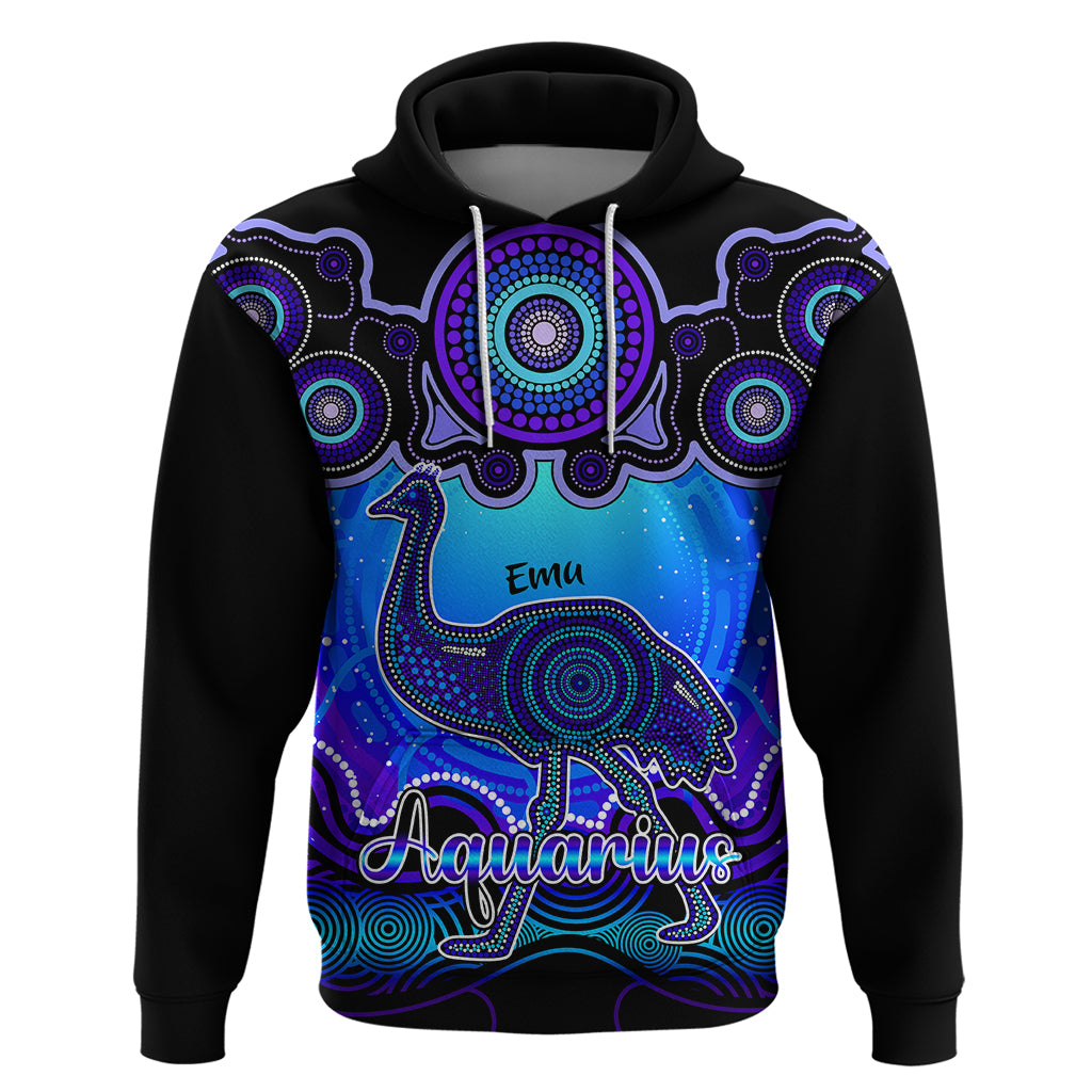 Personalised Australia Aquarius Emu Zodiac Hoodie Auz Astrology Aboriginal - Blue LT9 - Vibe Hoodie Shop