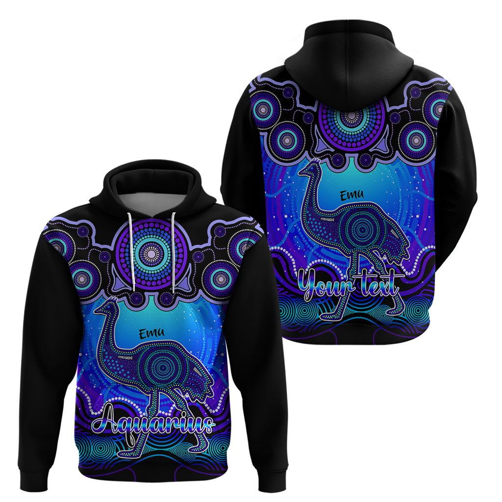 Personalised Australia Aquarius Emu Zodiac Hoodie Auz Astrology Aboriginal - Blue LT9 - Vibe Hoodie Shop