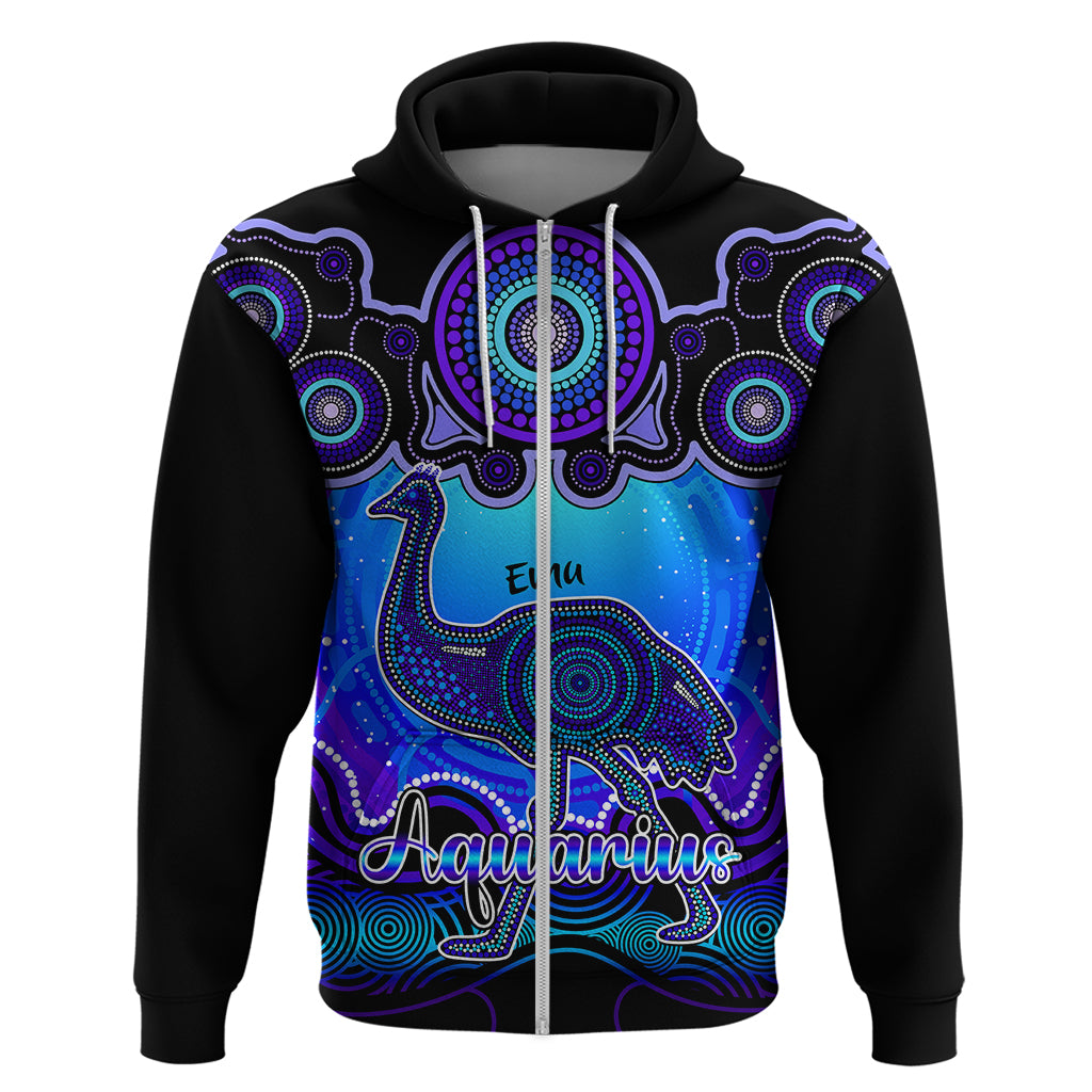 Personalised Australia Aquarius Emu Zodiac Hoodie Auz Astrology Aboriginal - Blue LT9 - Vibe Hoodie Shop